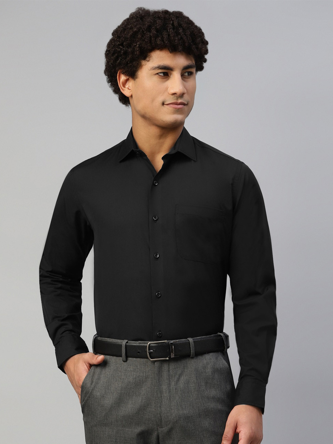 

DON VINO Spread Collar Cotton Formal Shirt, Black