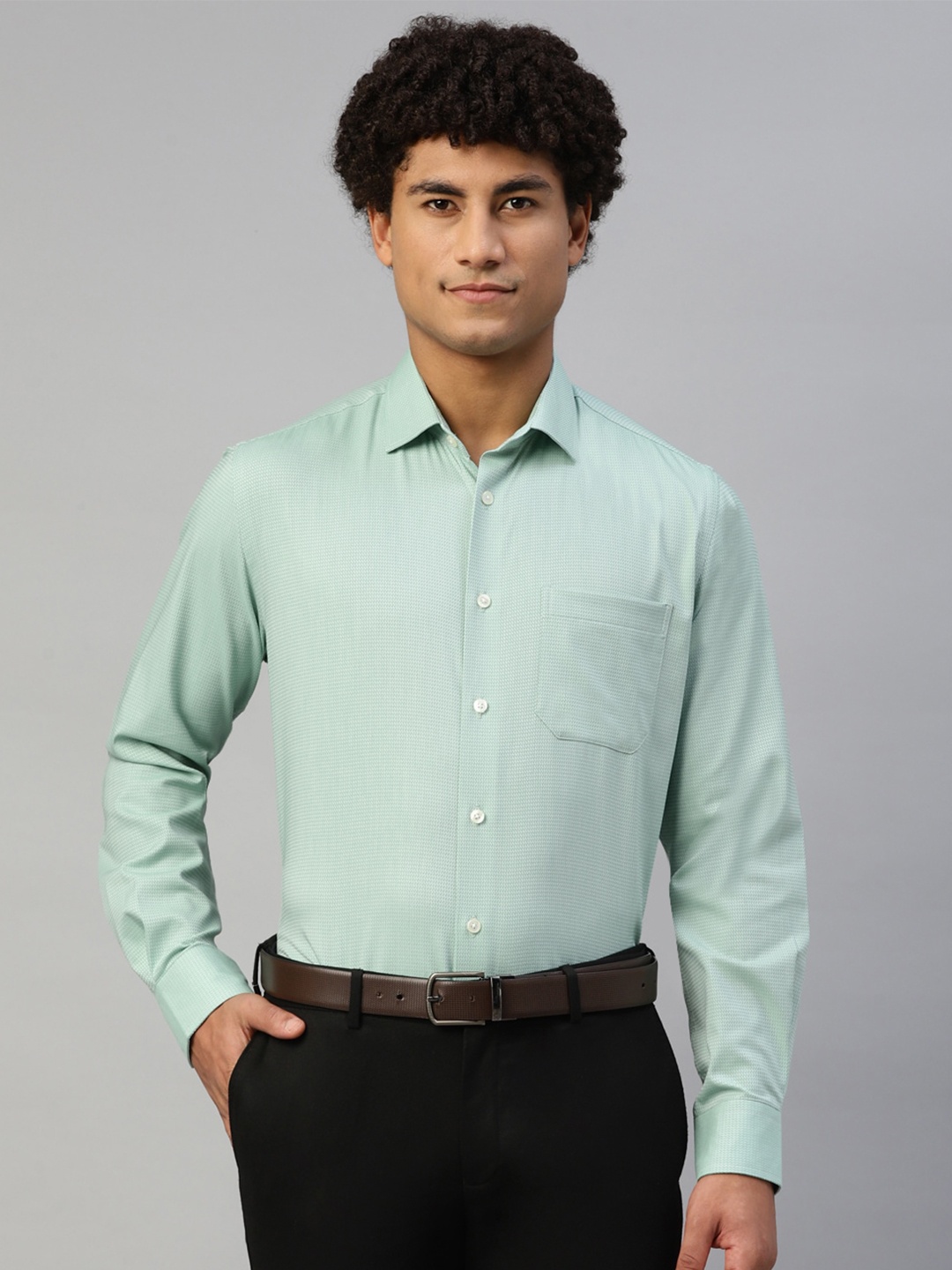 

DON VINO Self Design Opaque Cotton Formal Shirt, Green