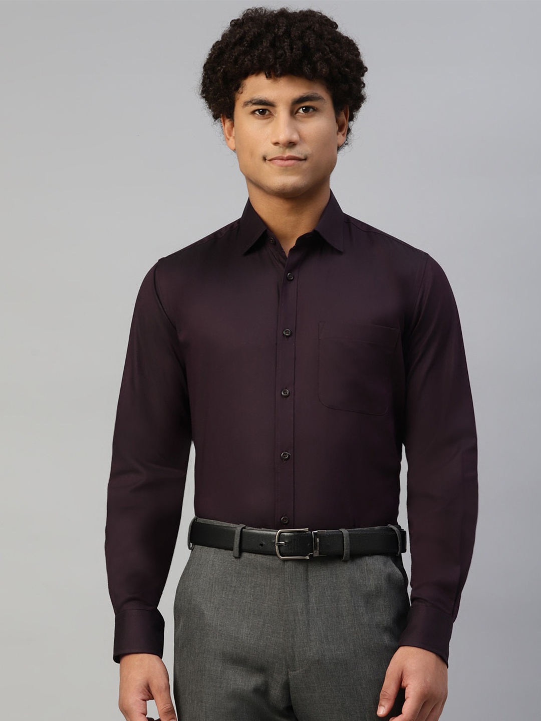 

DON VINO Self Design Spread Collar Cotton Formal Shirt, Purple
