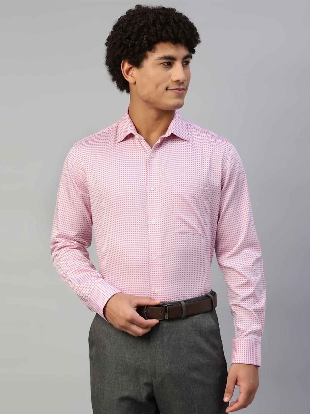 

DON VINO Classic Micro Checks Opaque Cotton Formal Shirt, Pink