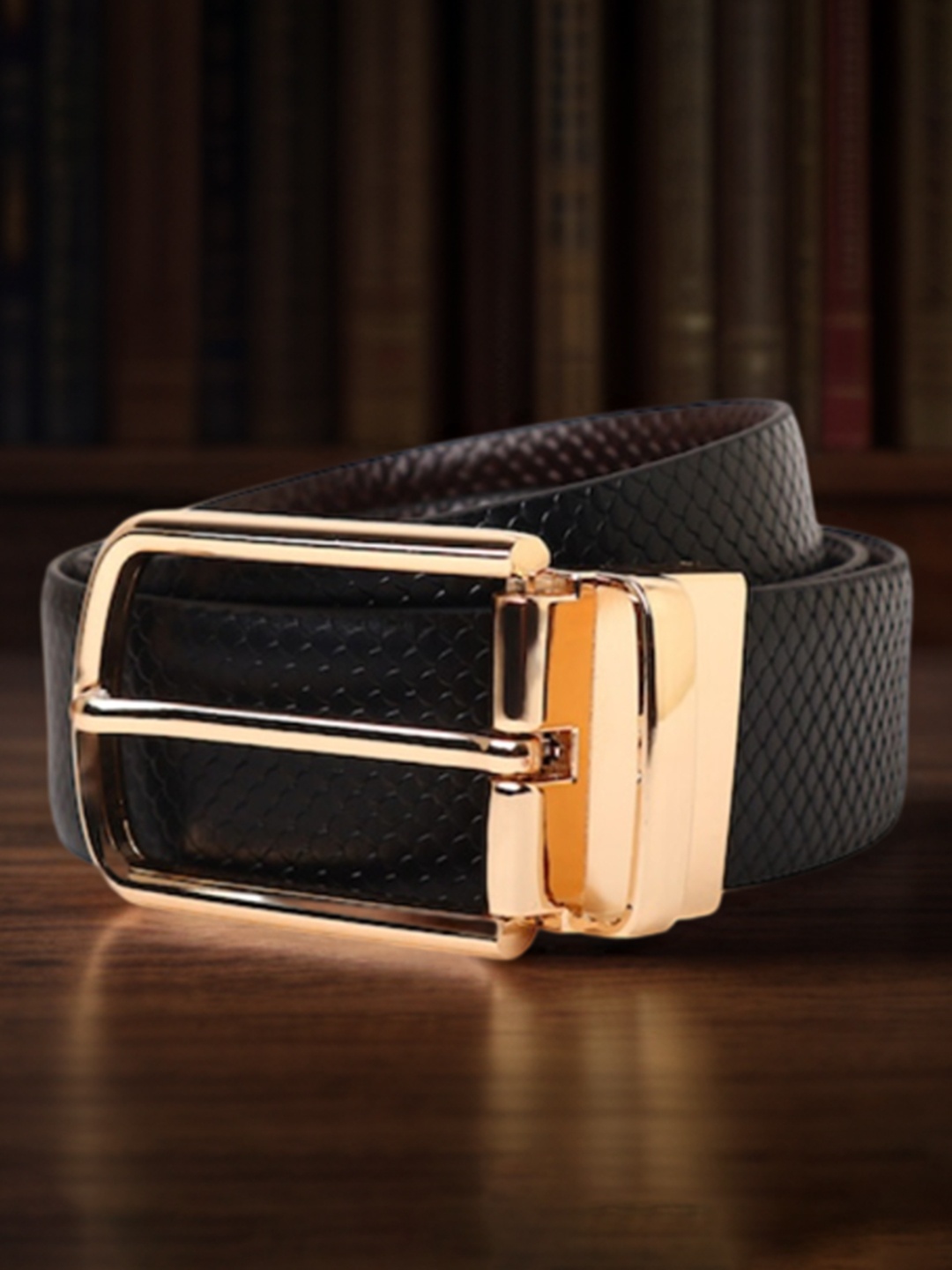 

Kastner Men Black Textured Leather Reversible Formal Belt