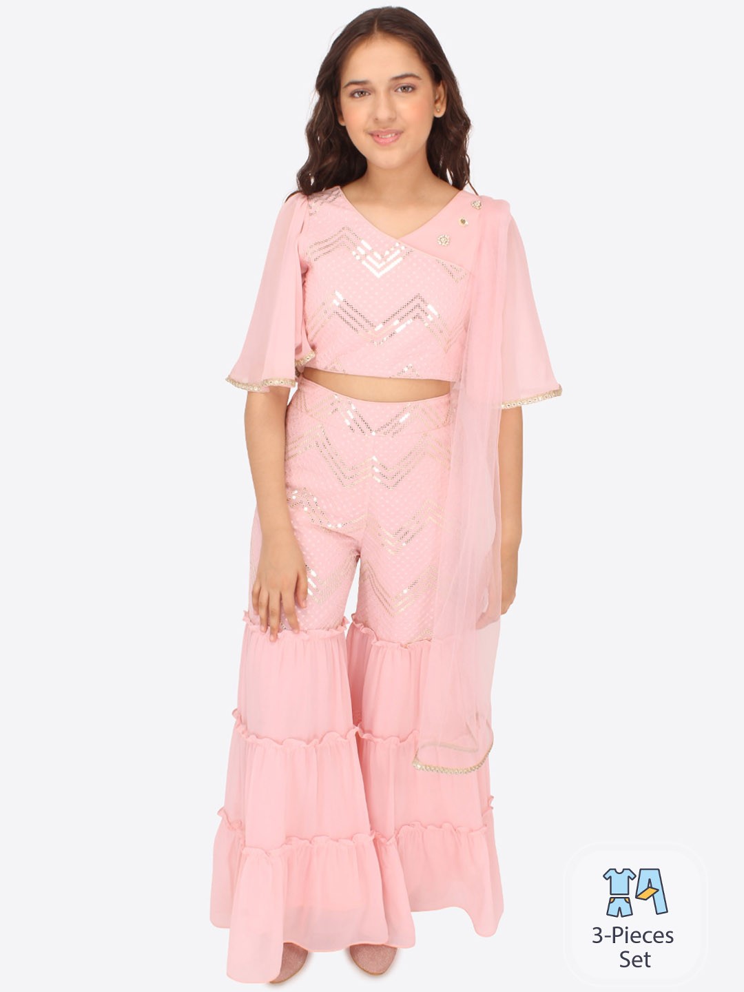 

CUTECUMBER Girls Embellished Top With Palazzos, Pink