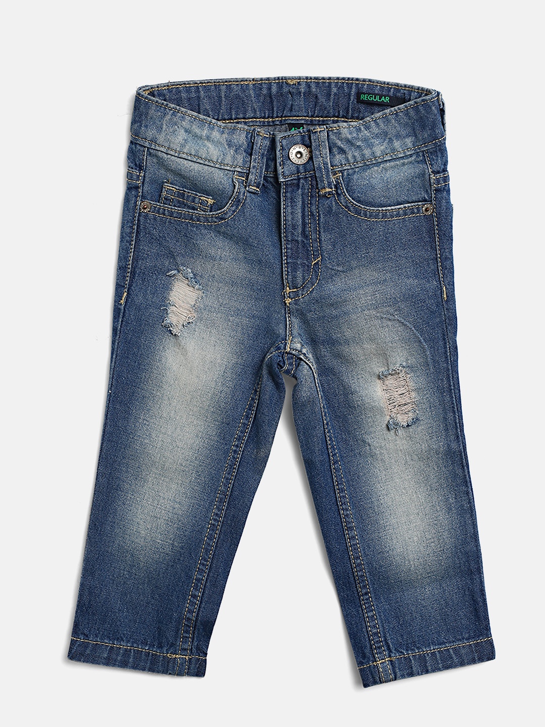 

United Colors of Benetton Boys Blue Mid-Rise Low Distress Jeans