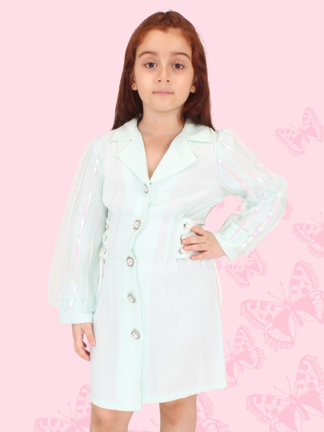 

CUTECUMBER Girls Embellished Georgette Shirt Dress, Green