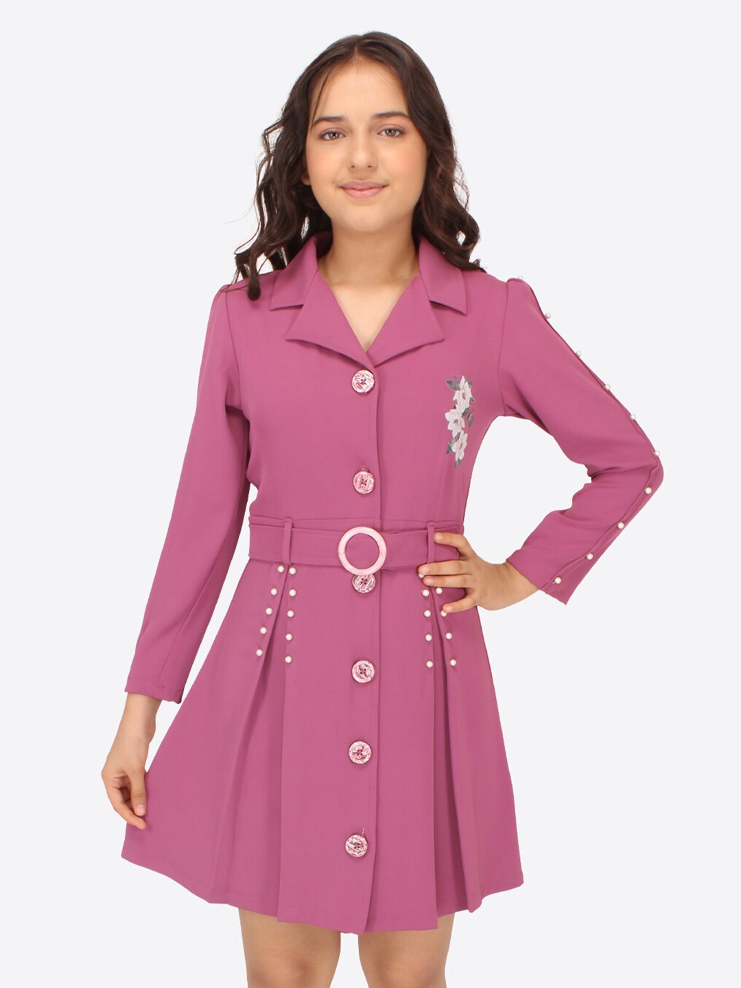 

CUTECUMBER Girls Embellished Georgette Shirt Dress, Purple