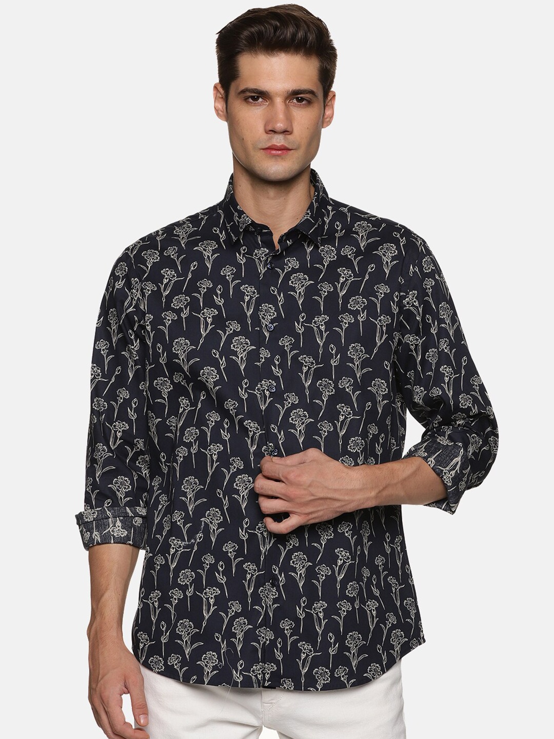 

DON VINO Classic Floral Printed Casual Shirt, Black