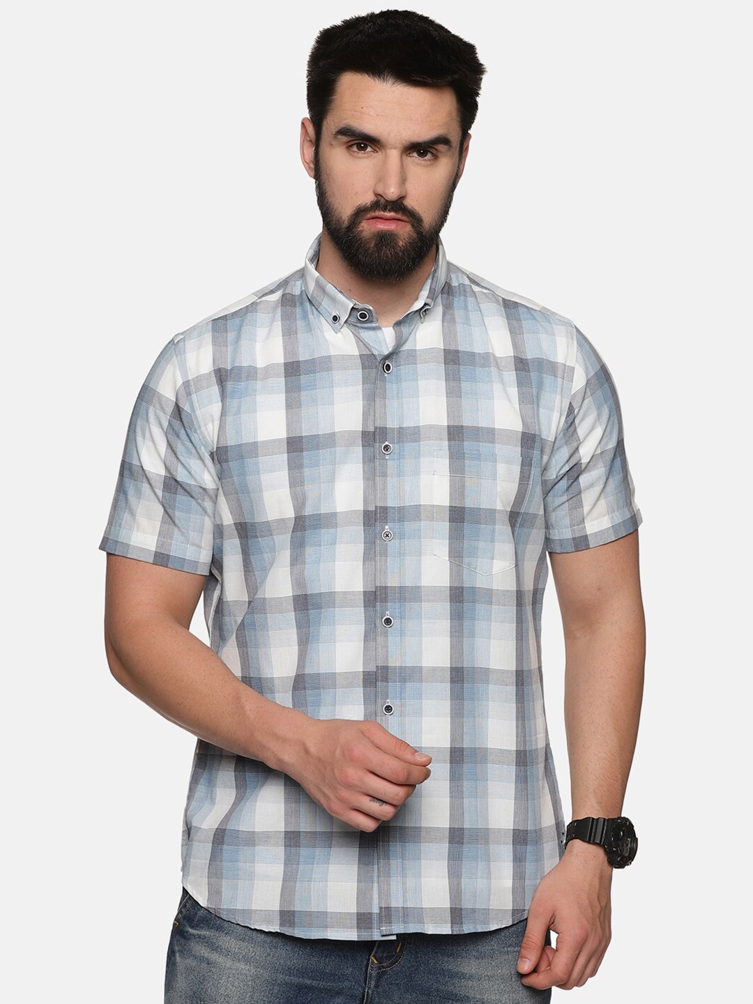 

DON VINO Classic Checked Button Down Collar Casual Shirt, Blue