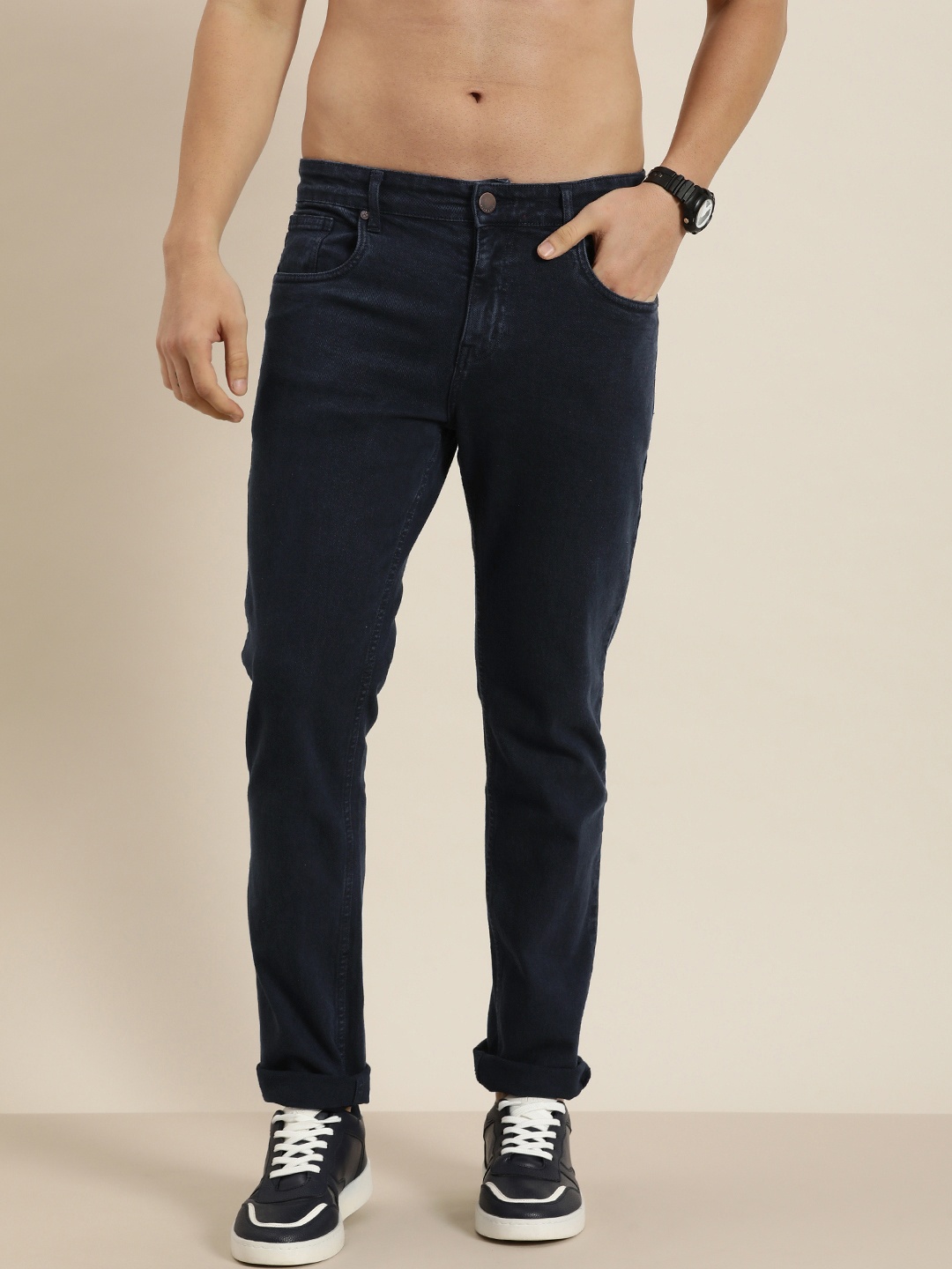

HERE&NOW Men Smart Slim Fit Stretchable Jeans, Navy blue