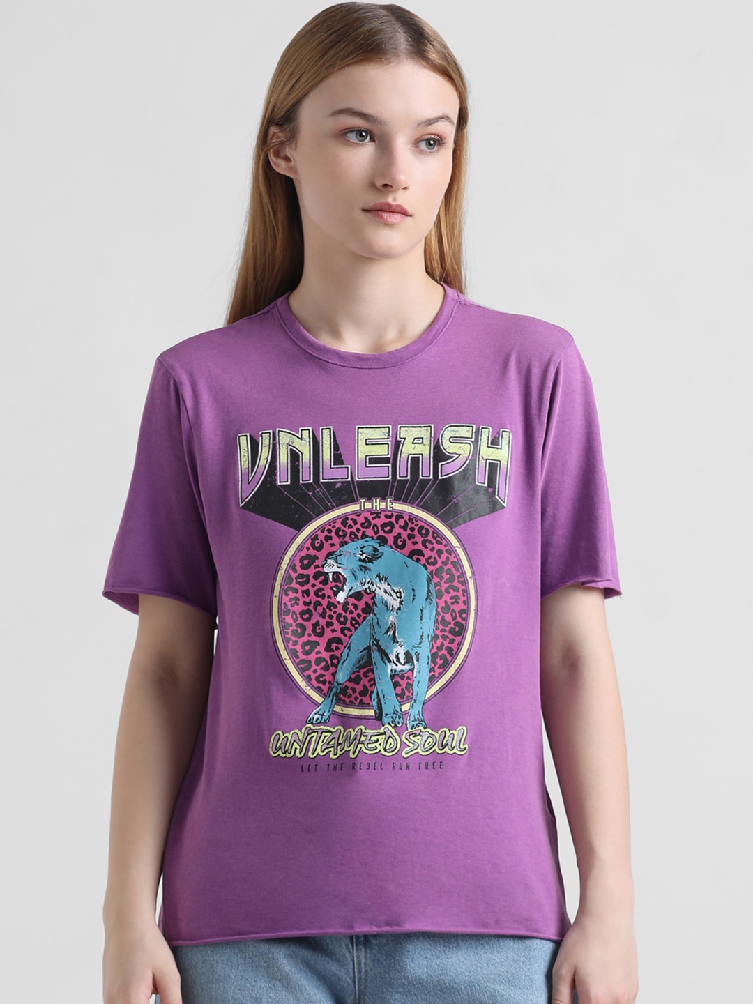 

ONLY Typography Printed Pure Cotton T-shirt, Purple