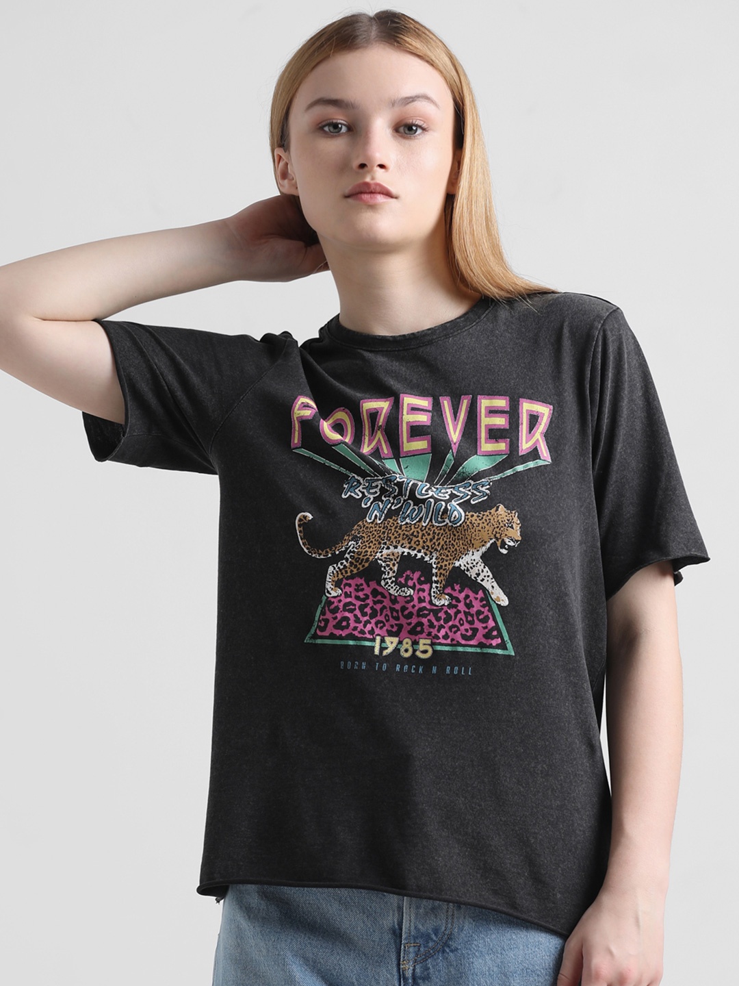 

ONLY Onllucy Life S/S Typography Printed Cotton T-shirt, Black