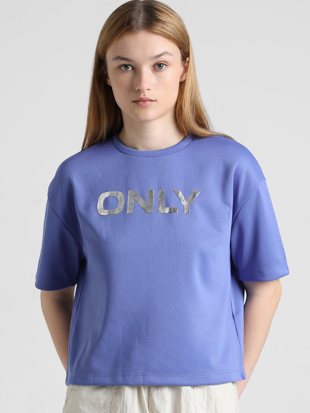 

ONLY ONLD HD SS Brand Logo Printed Boxy T-shirt, Blue
