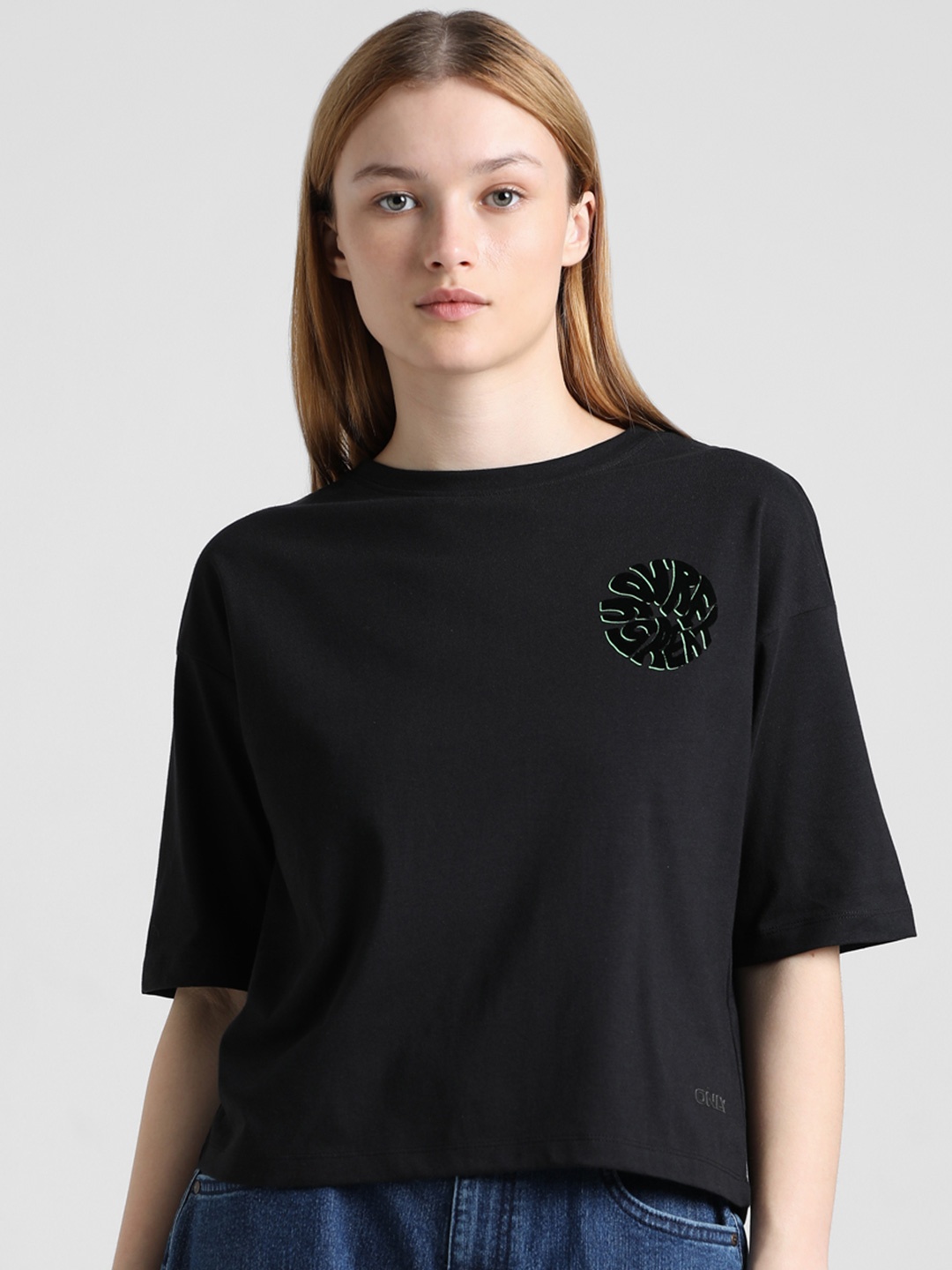 

ONLY Onlgreat SS Boxy Drop Shoulder Sleeves Cotton T-shirt, Black