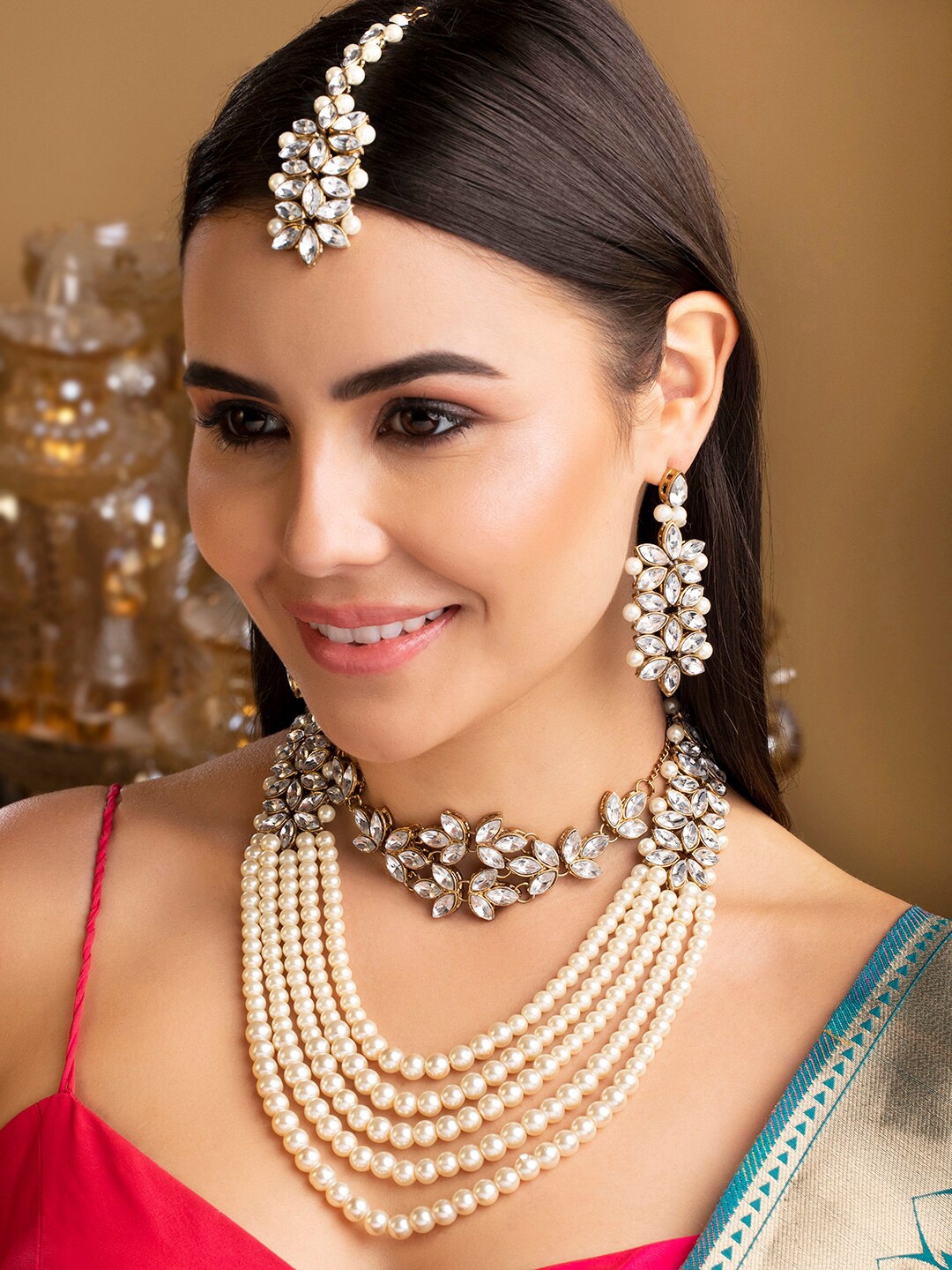 

Anouk Gold-Plated Stone Studded & Pearls Beaded Jewellery Set