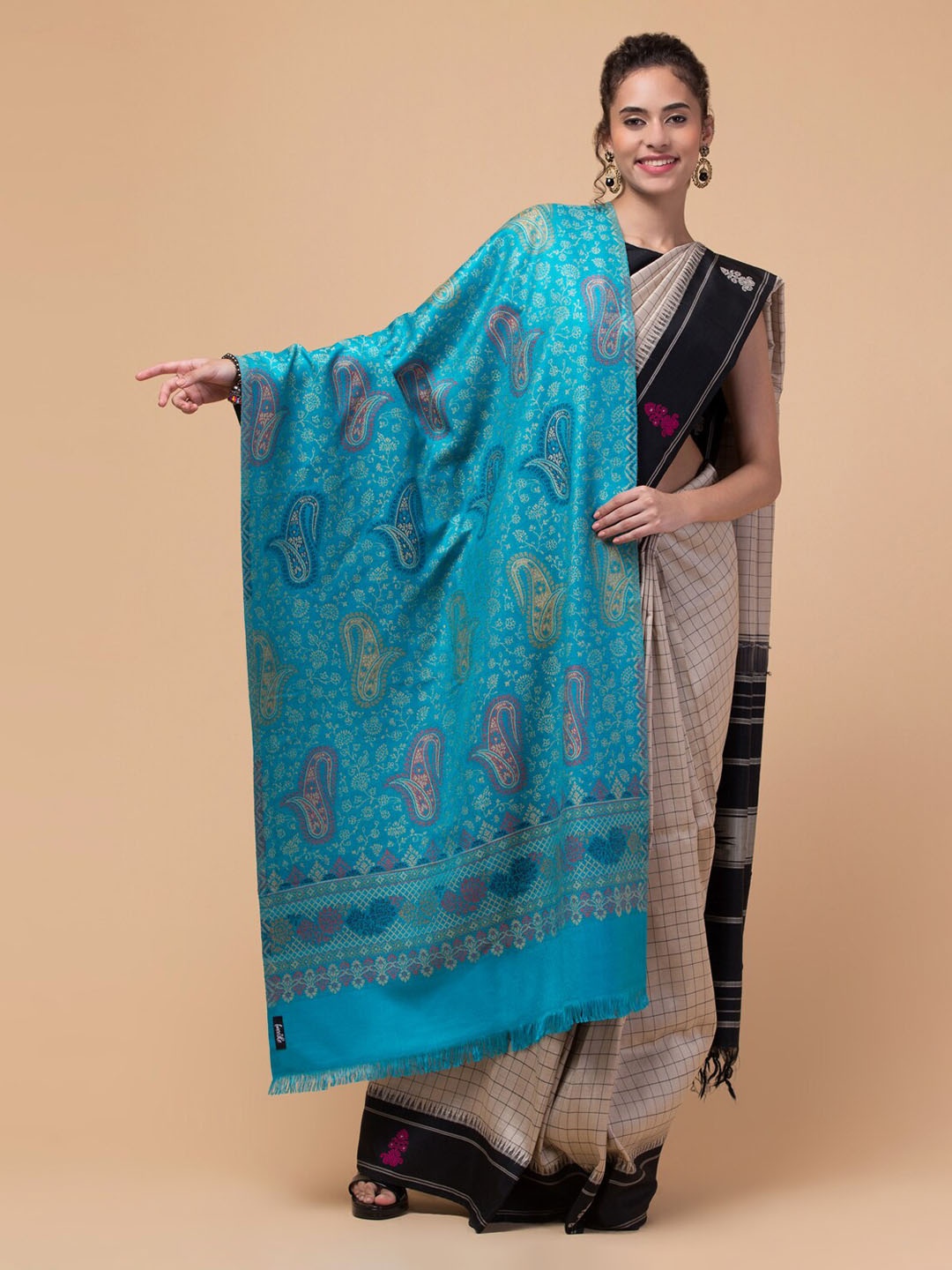

Tweedle Paisely Woven Design Acrylic Shawl, Turquoise blue