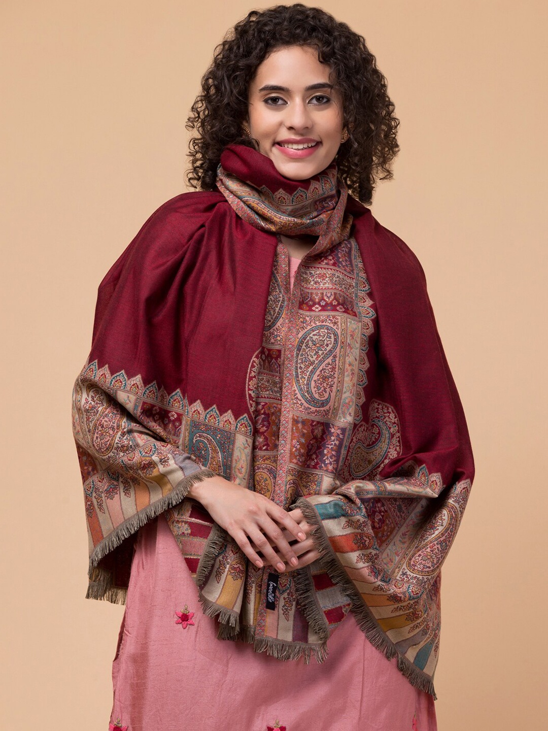 

Tweedle Paisely Woven Design Woolen Shawl, Maroon