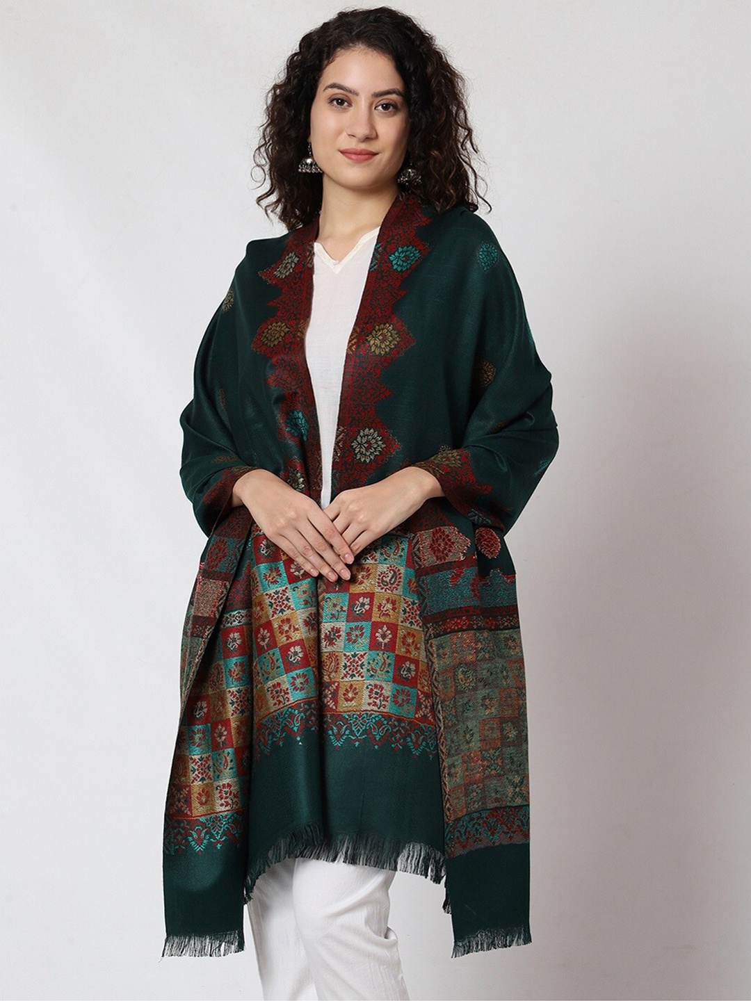 

Tweedle Floral Woven Design Acrylic Shawl, Green