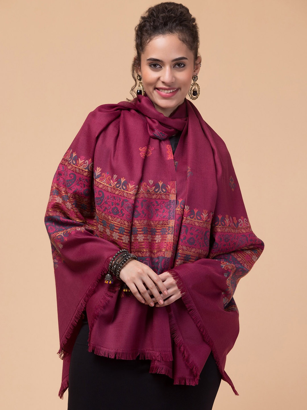 

Tweedle Women Ethnic Motifs Woven-Design Shawl, Magenta