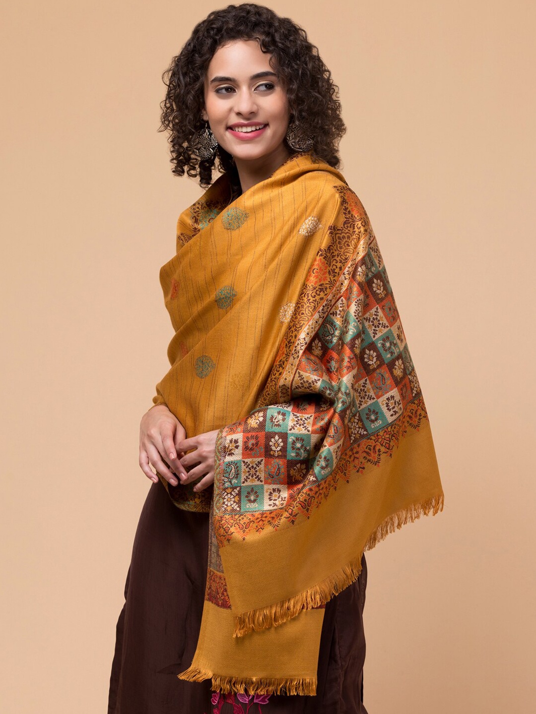 

Tweedle Women Ethnic Motifs Woven-Design Shawl, Mustard