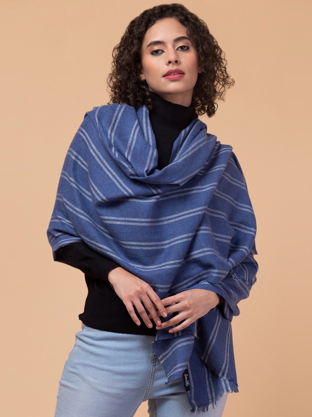 

Tweedle Striped Woven Design Reversible Shawl, Blue