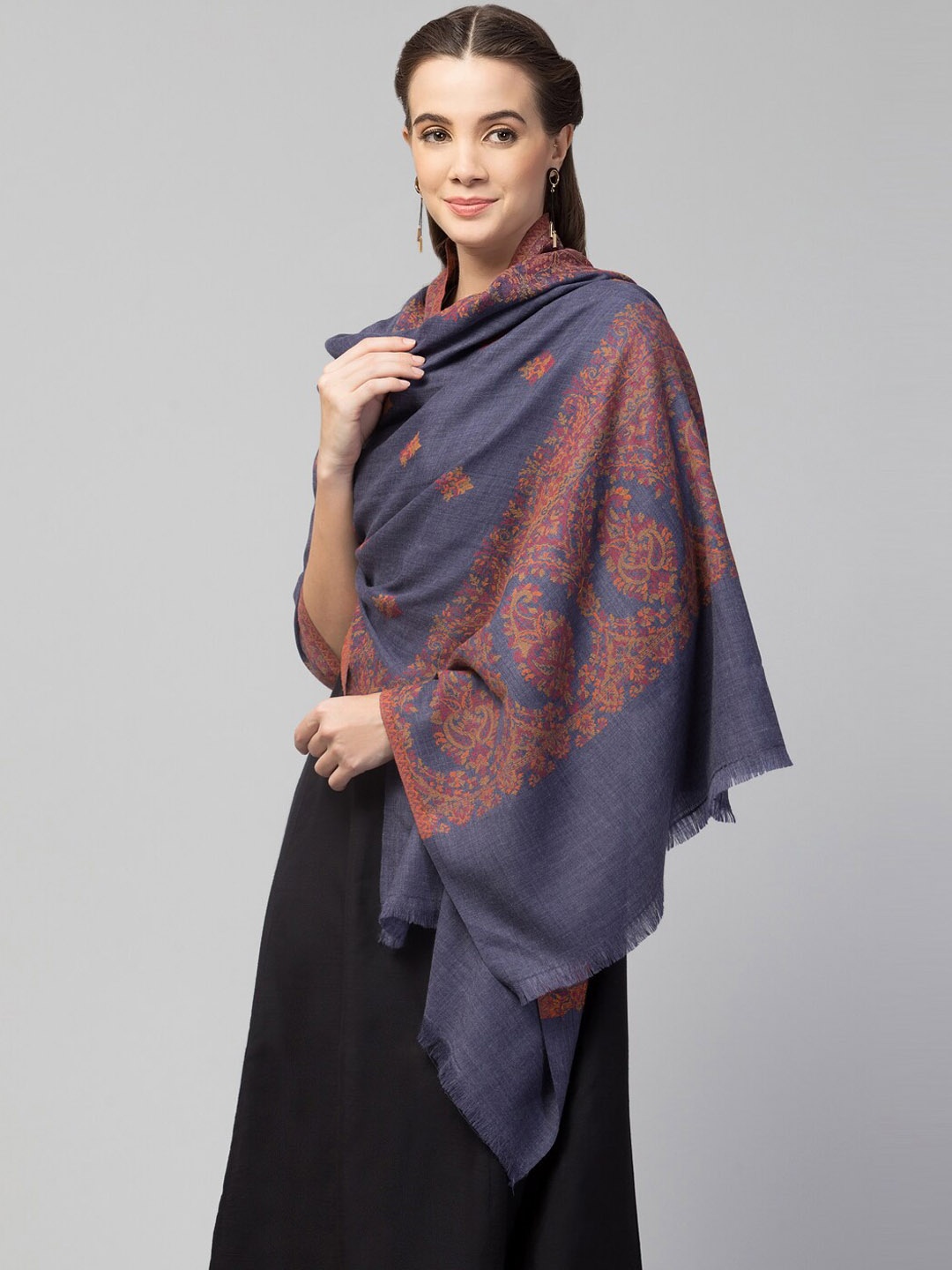 

Tweedle Paisley Woven-Design Woolen Shawl, Blue