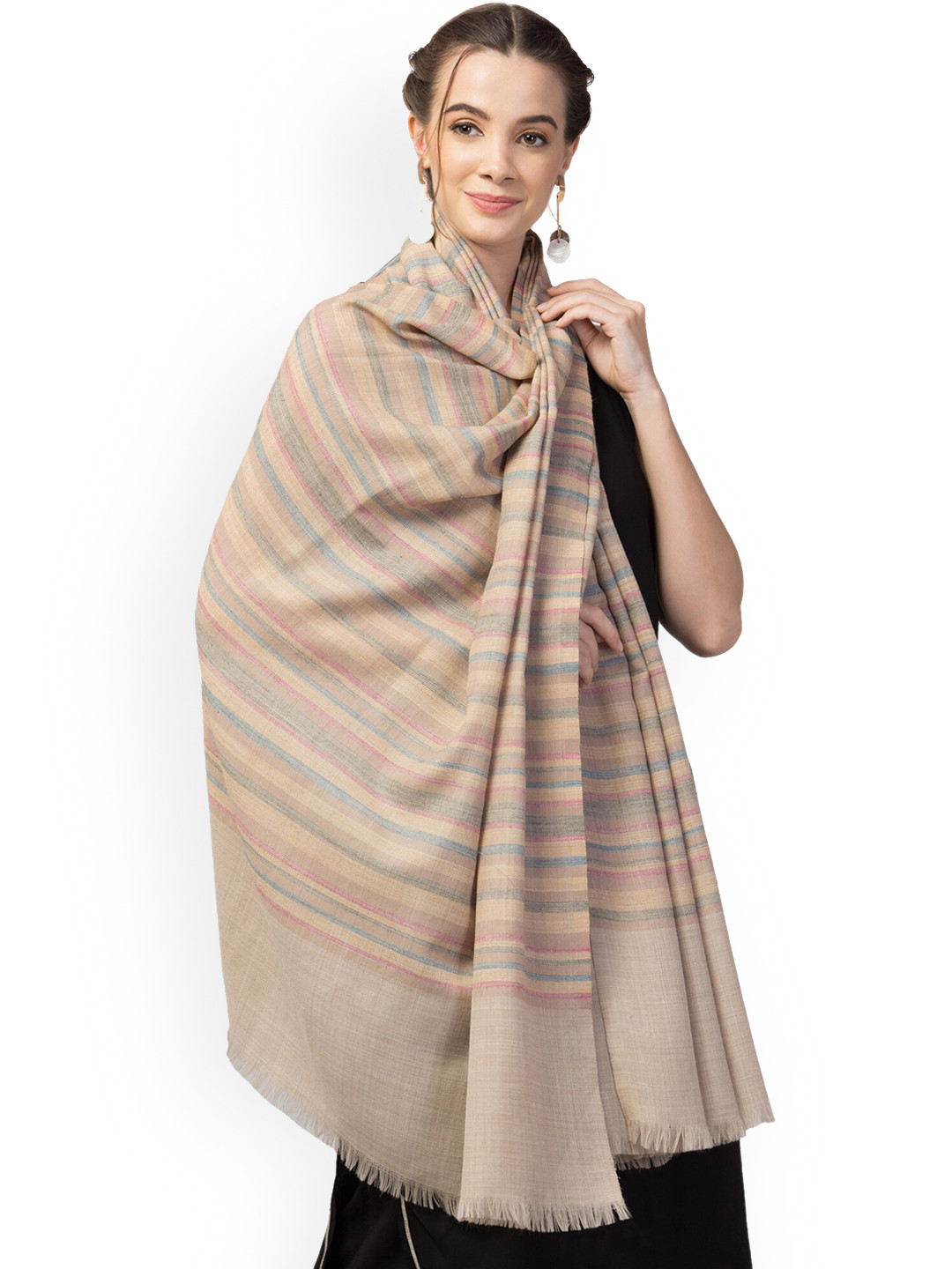 

Tweedle Woven Design Woolen Shawl, Beige