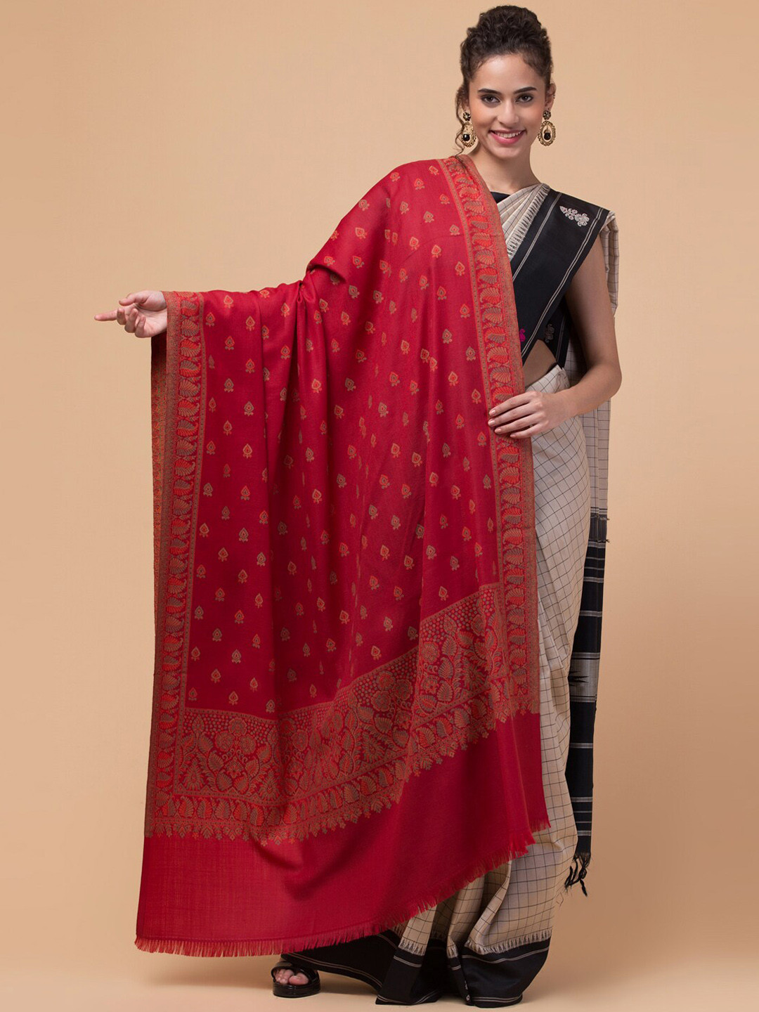 

Tweedle Floral Printed Woven Design Woolen Shawl, Maroon