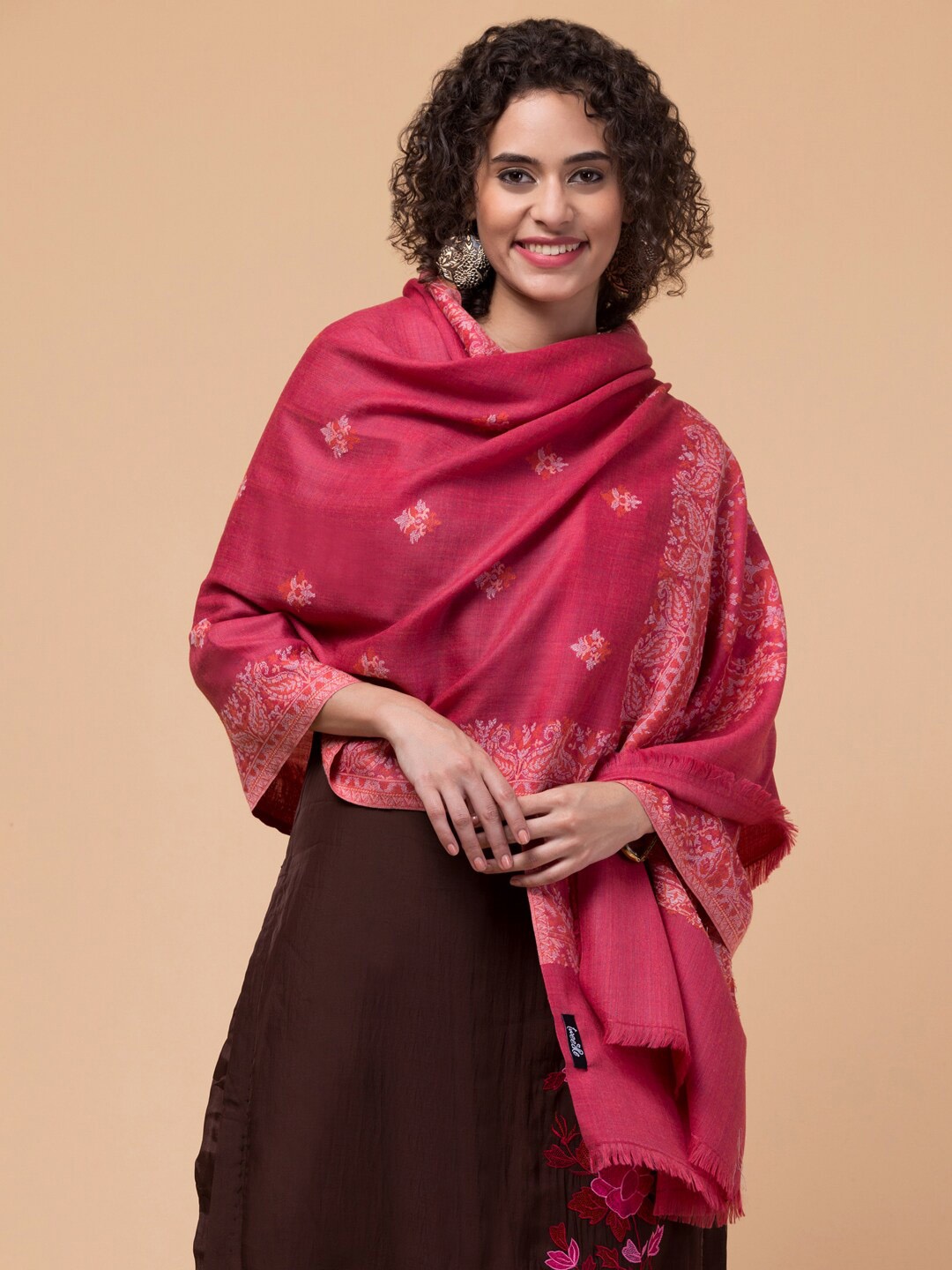 

Tweedle Ethnic Motifs Printed Woven-Design Shawl, Pink