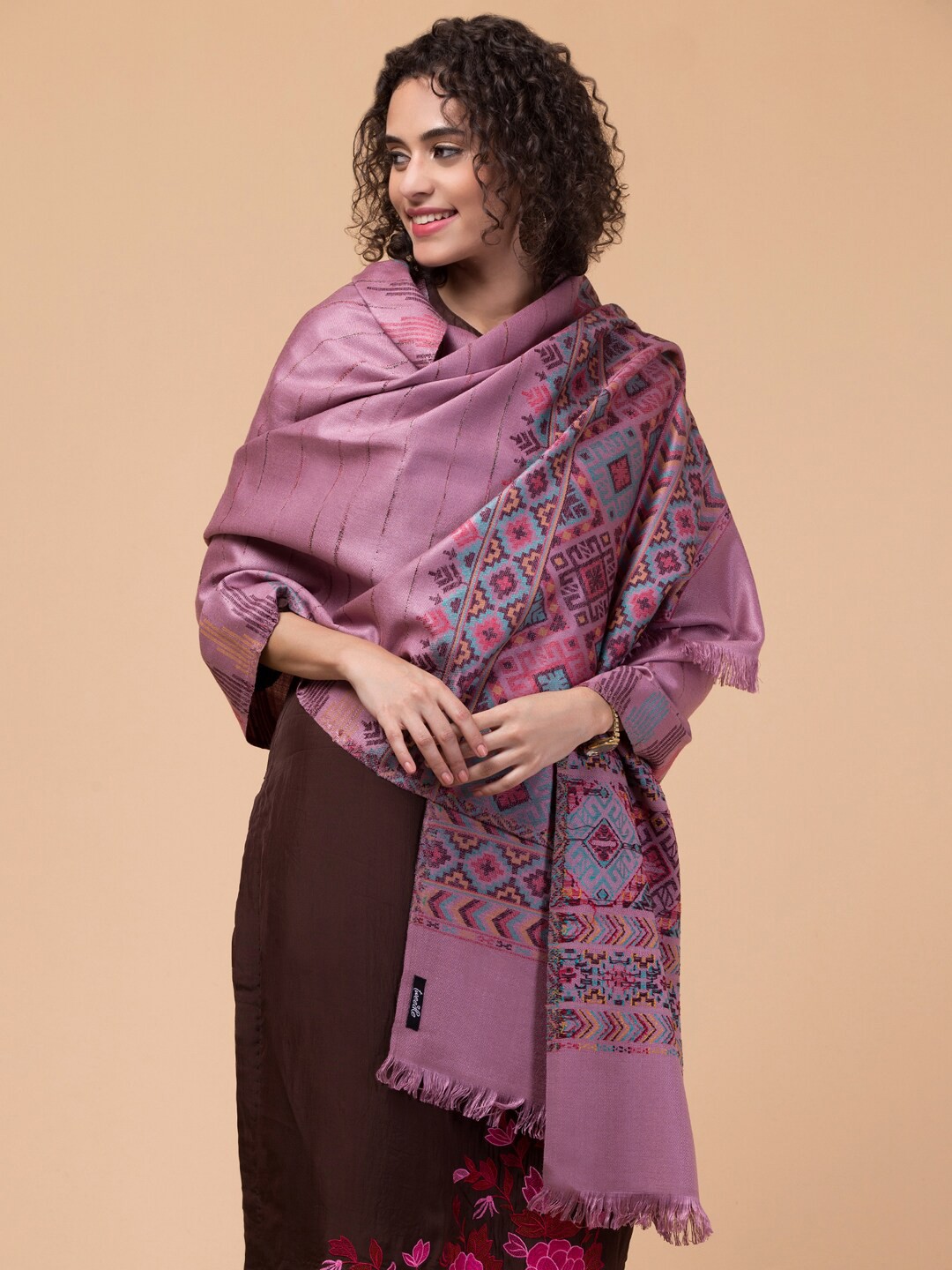 

Tweedle Geometric Printed Shawl, Purple