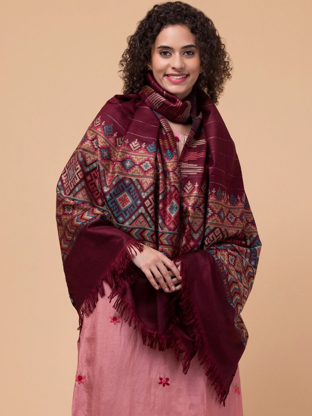 

Tweedle Geometric Printed Shawl, Maroon