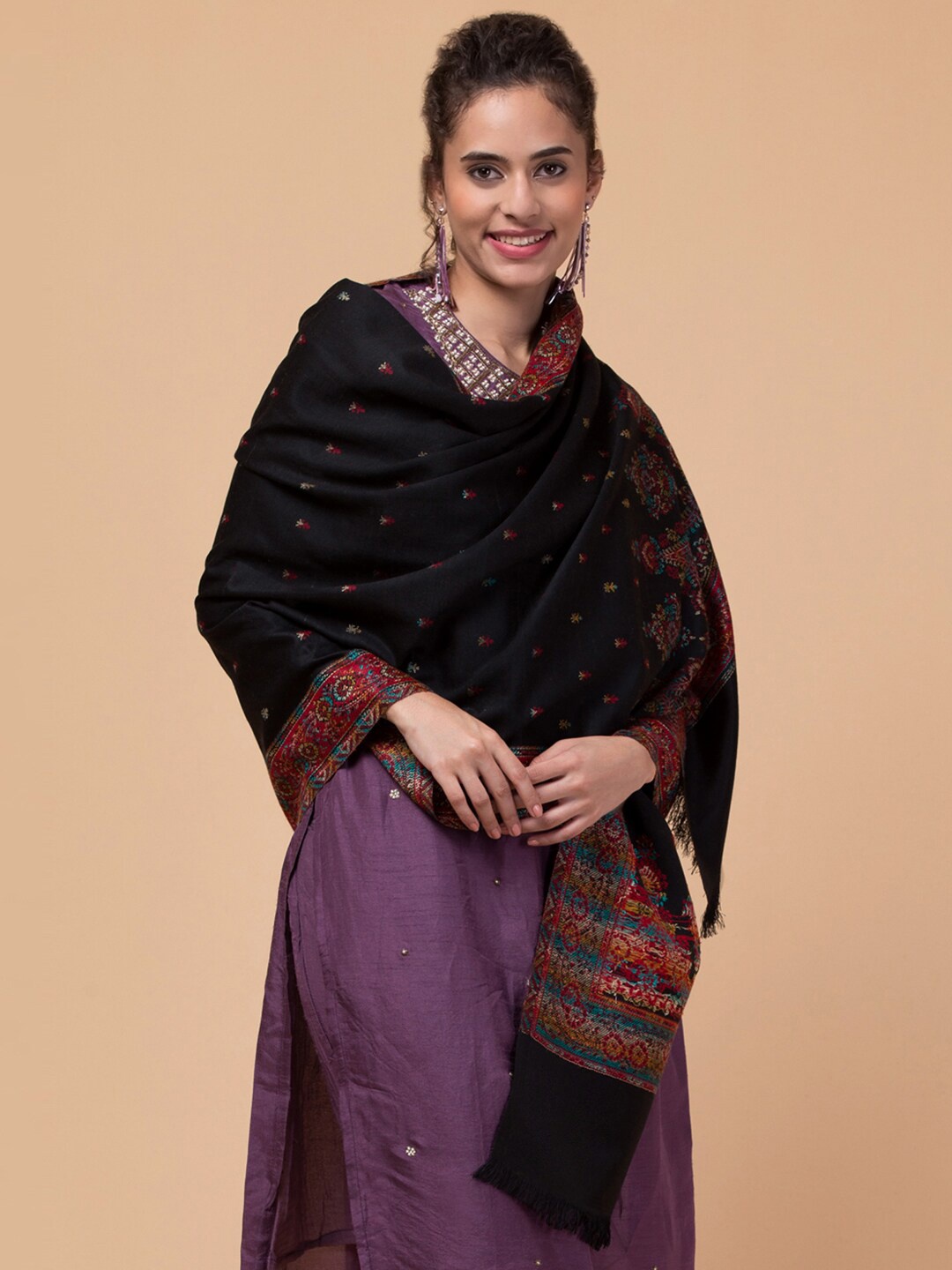 

Tweedle Floral Printed Shawl, Black