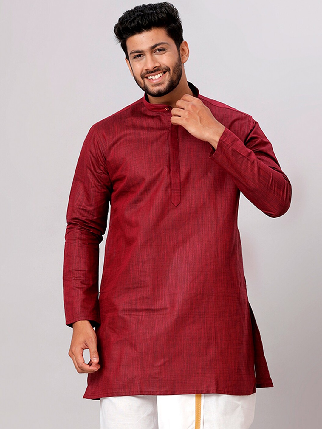 

Ramraj Mandarin Collar Cotton Straight Kurta, Maroon