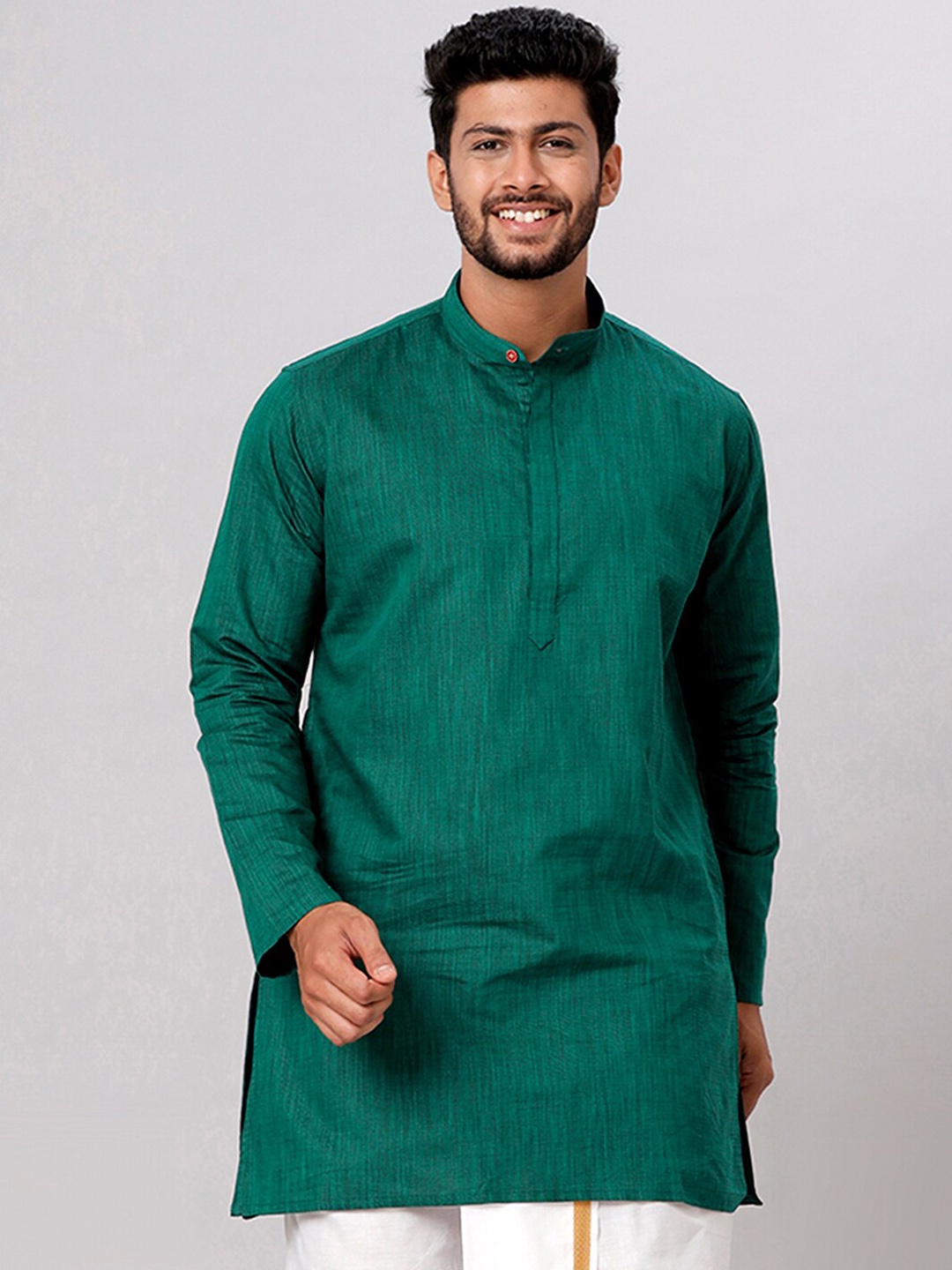 

Ramraj Mandarin Collar Cotton Straight Kurta, Green