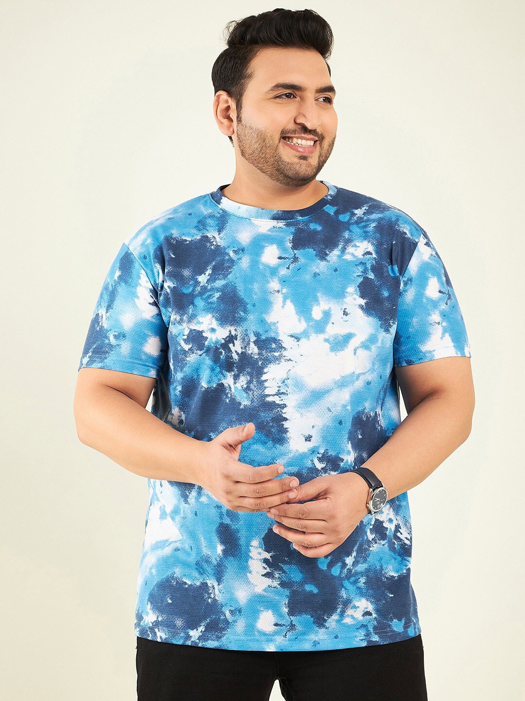 

Rodzen Plus Size Abstract Printed Cotton T-shirt, Blue