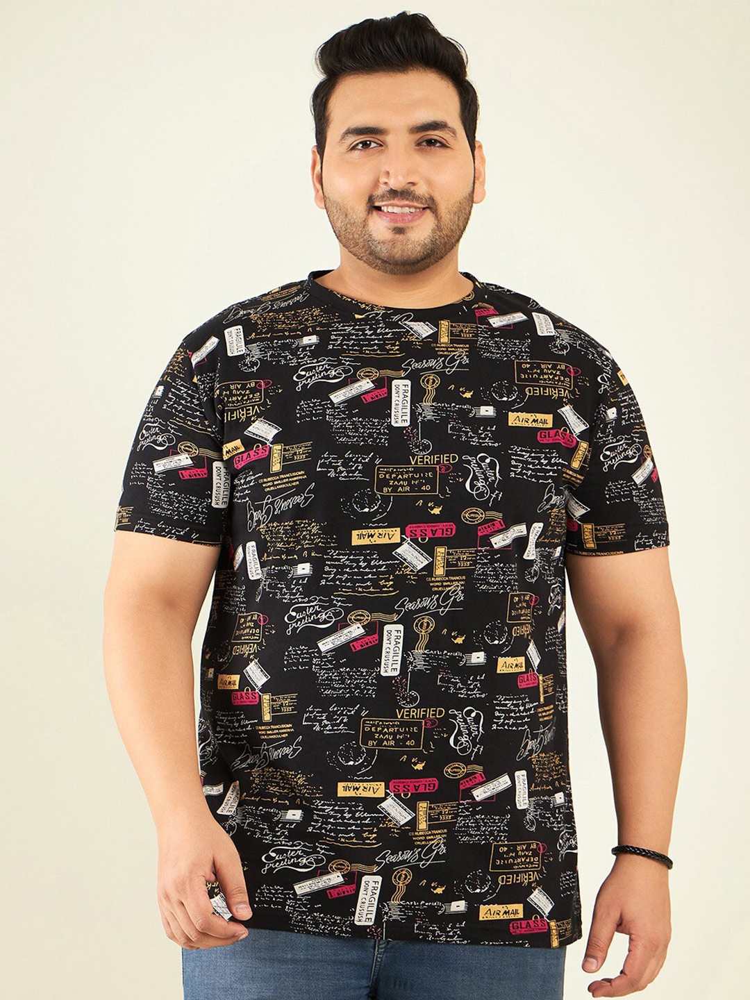 

Rodzen Plus Size Typography Printed Cotton T-shirt, Black