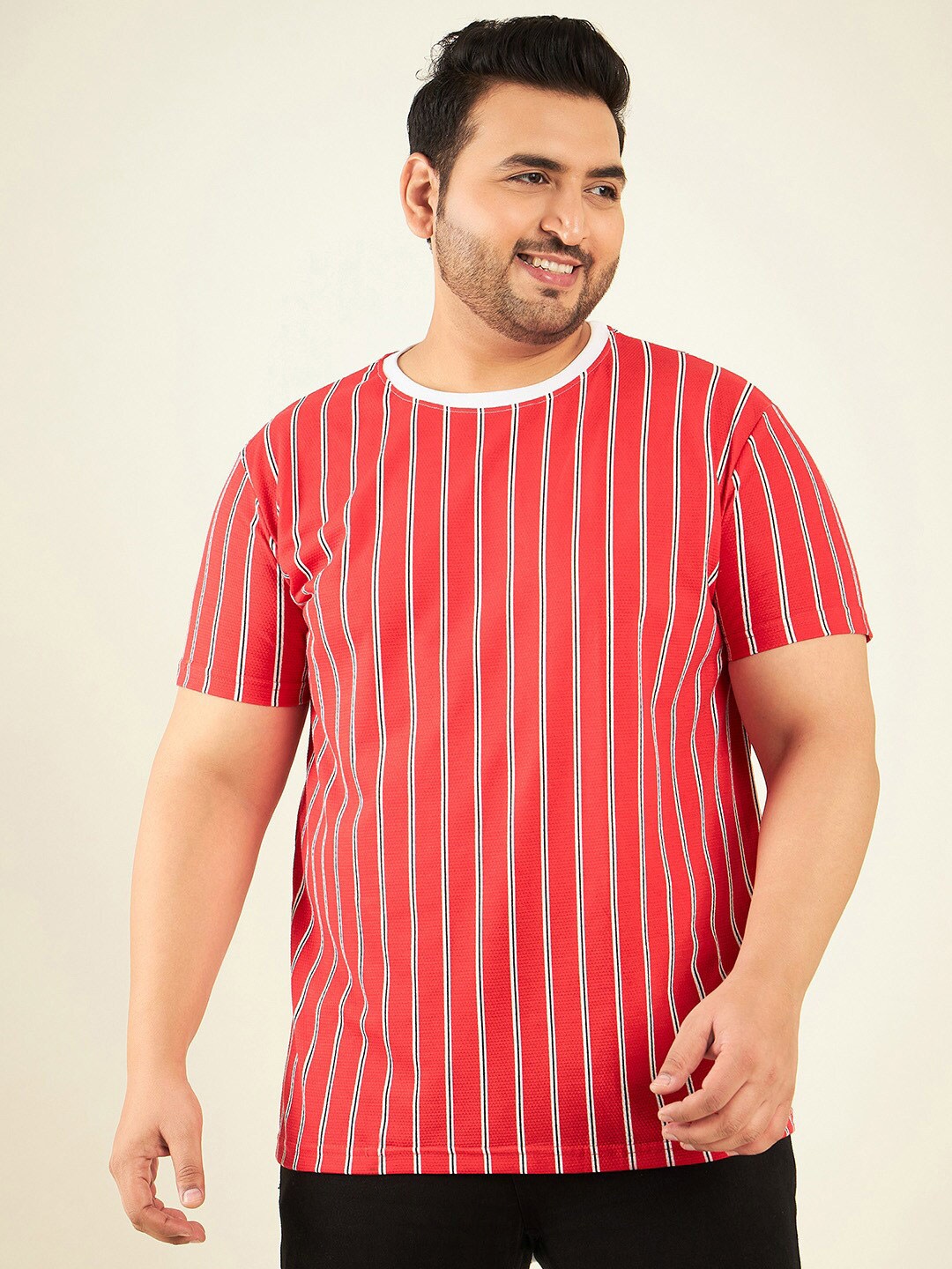 

Rodzen Plus Size Striped Cotton T-shirt, Red