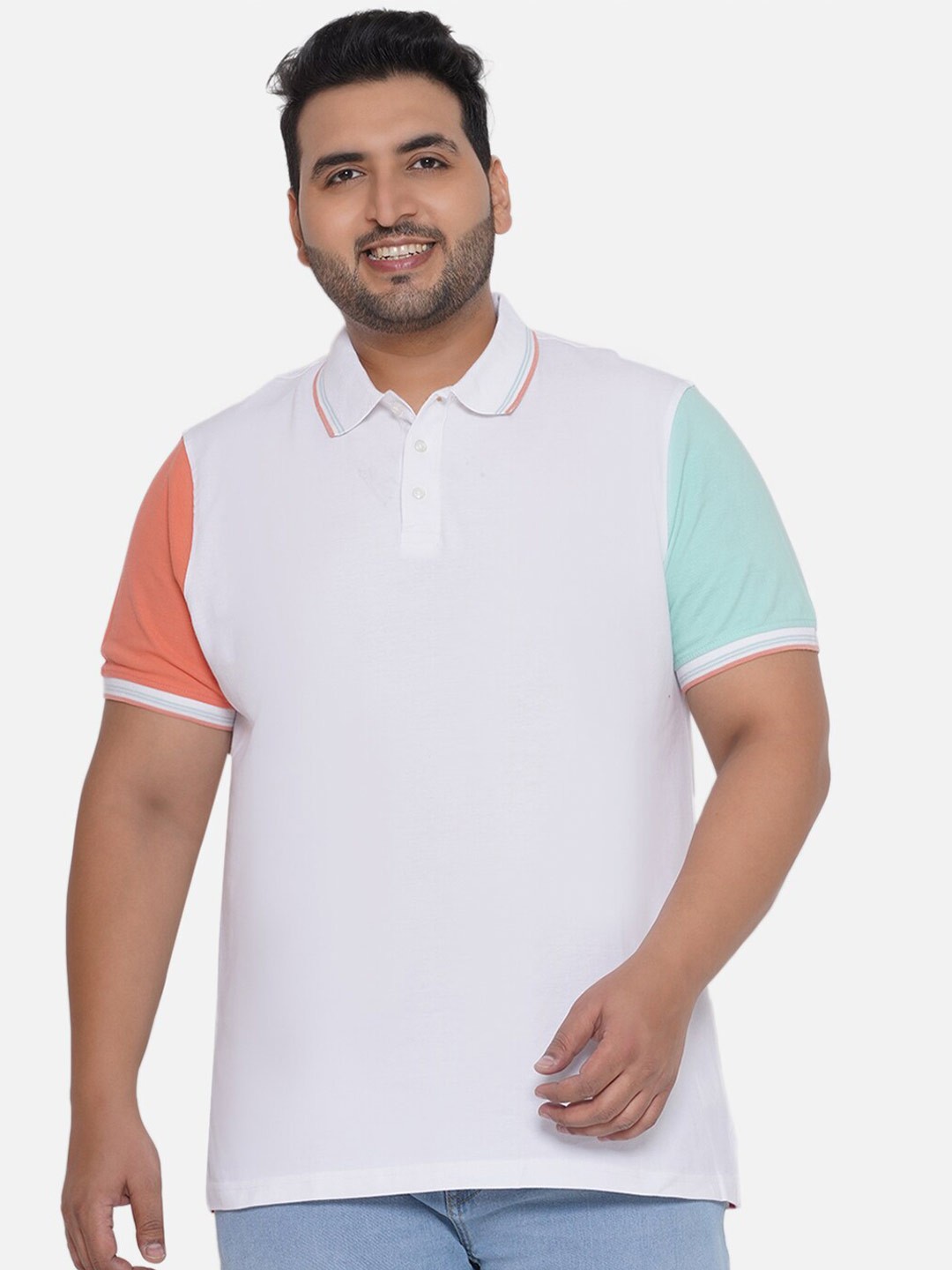 

Santonio Plus Size Polo Collar Cotton T-shirt, White
