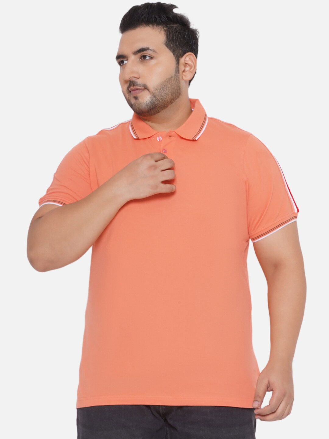 

Santonio Plus Size Polo Collar Cotton T-shirt, Orange