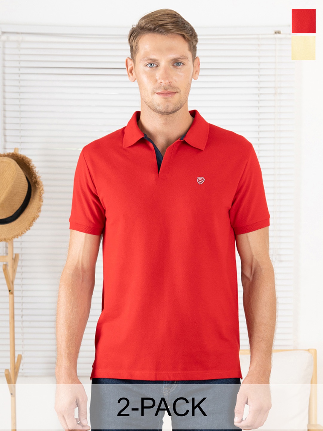 

Lux Cozi Pack Of 2 Polo Collar Cotton T-shirt, Red
