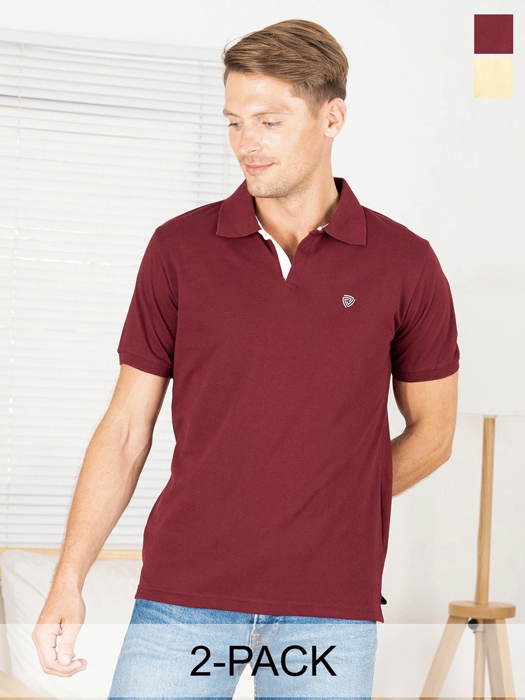 

Lux Cozi Pack Of 2 Polo Collar Short Sleeves Cotton T-shirt, Maroon