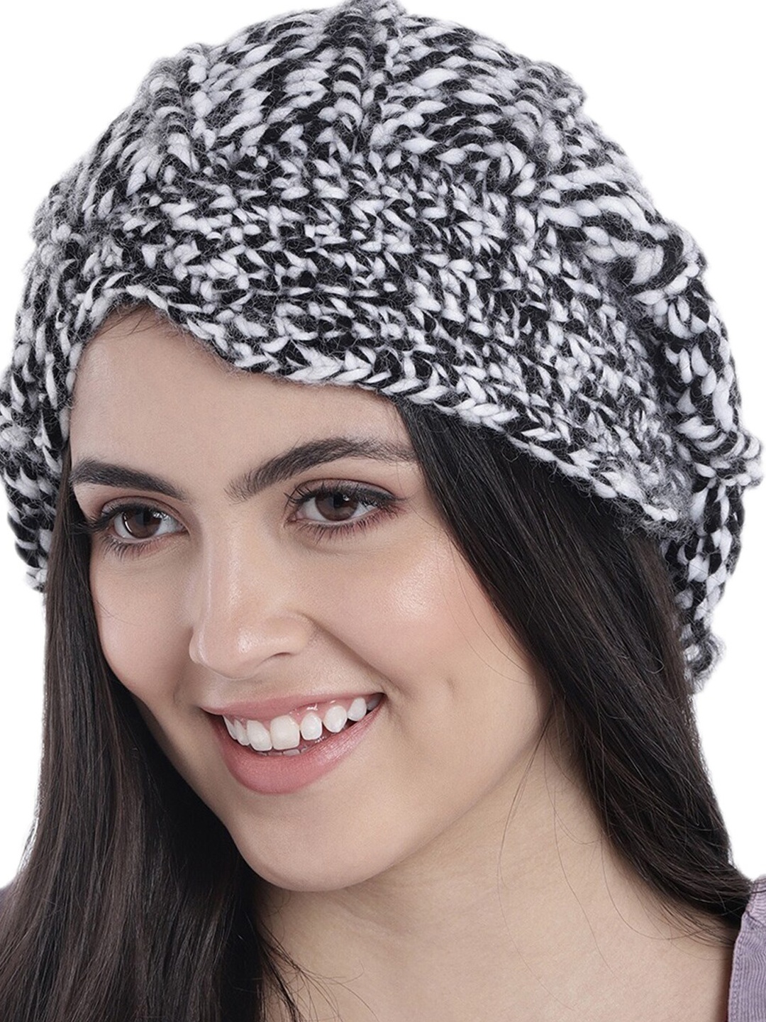 

Magic Needles Women Self Design Acrylic Beanie, Black