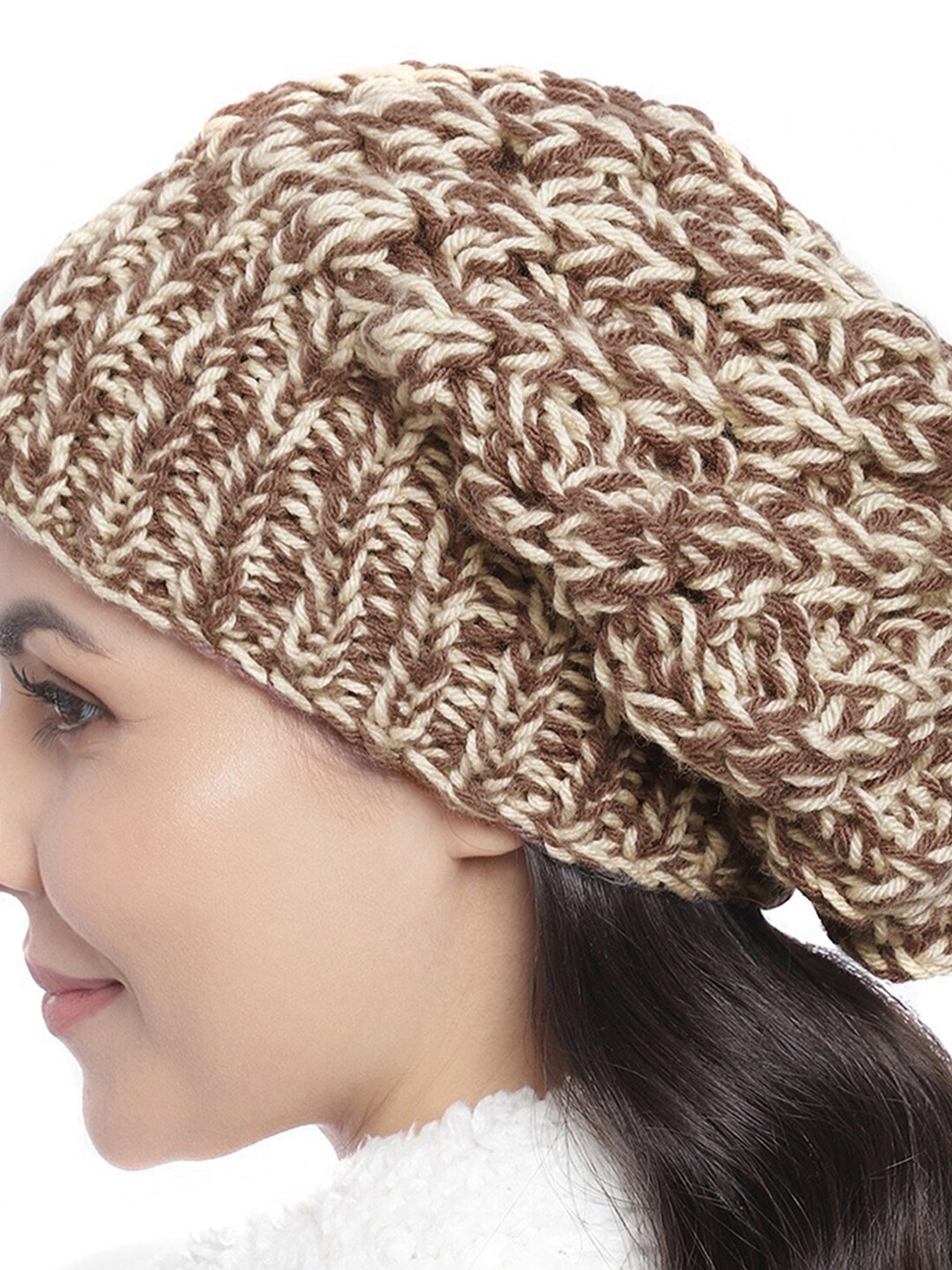 

Magic Needles Women Self Design Beanie, Brown