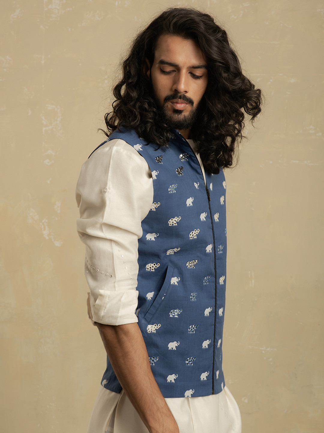 

charkhee Printed Pure Cotton Nehru Jackets, Blue
