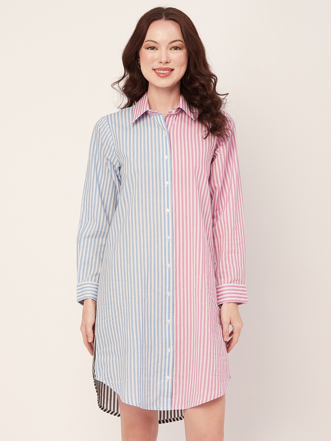 

Moomaya Striped Cotton Shirt Dress, White