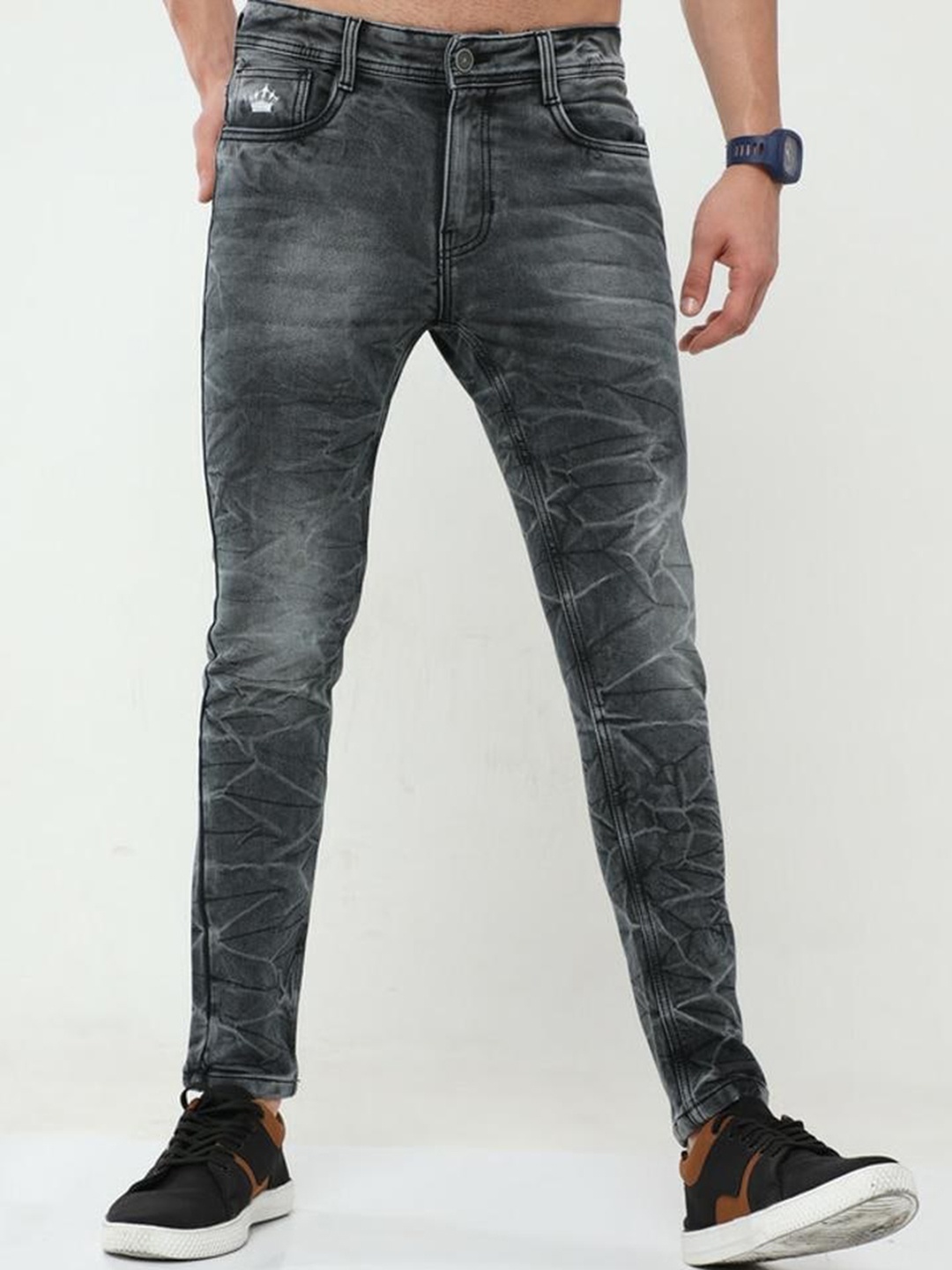 

Reslag Men Low Distress Heavy Fade Stretchable Jeans, Black