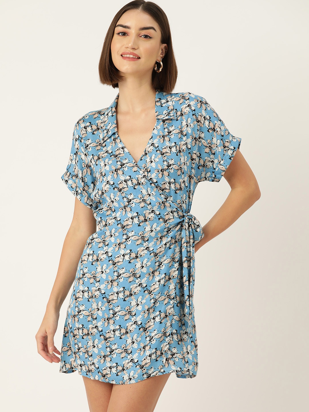 

DressBerry Floral Print Mini Dress, Turquoise blue