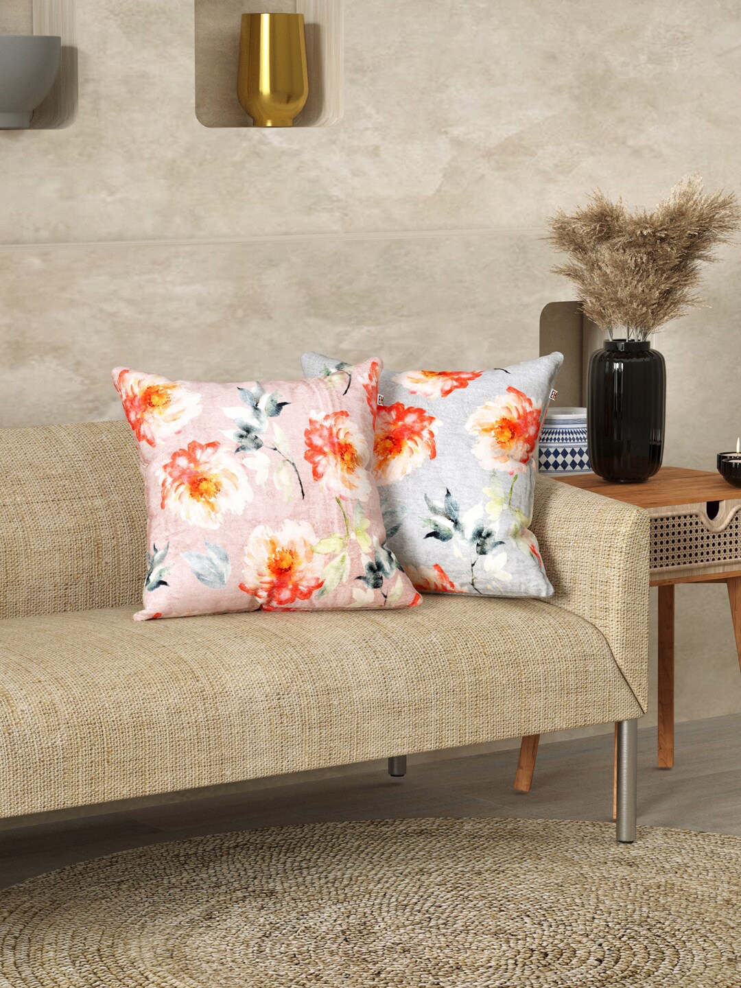 

EverHOME Pink & Grey 2 Pieces Floral Velvet Square Cushion Covers