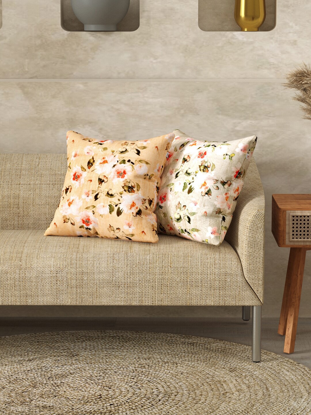 

EverHOME Yellow & Green 2 Pieces Floral Velvet Square Cushion Covers