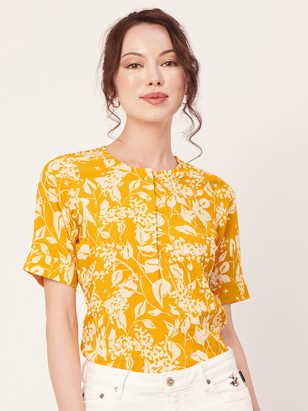 

Moomaya Floral Printed Regular Top, Yellow