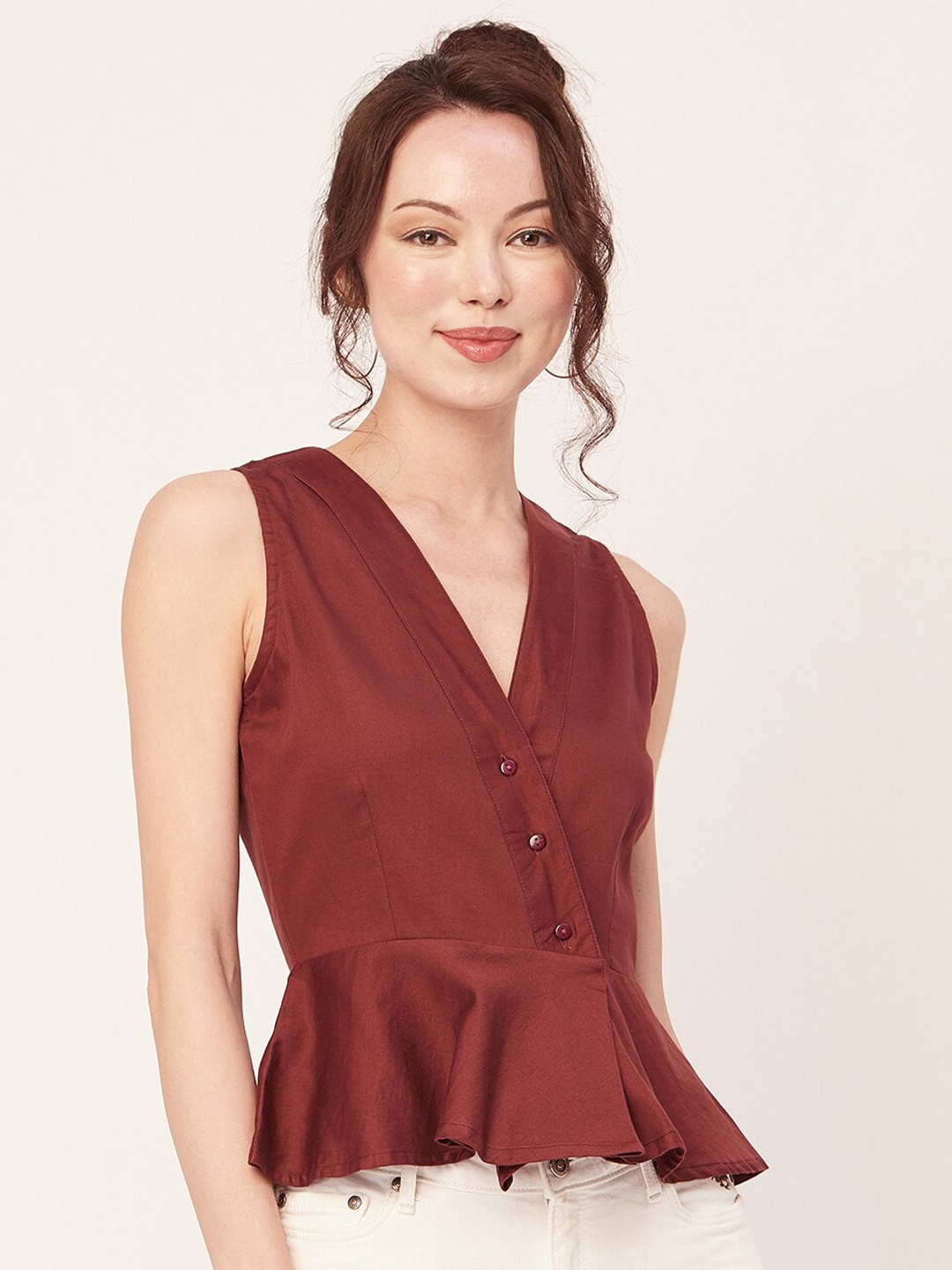 

Moomaya Sleeveless Peplum Top, Rust