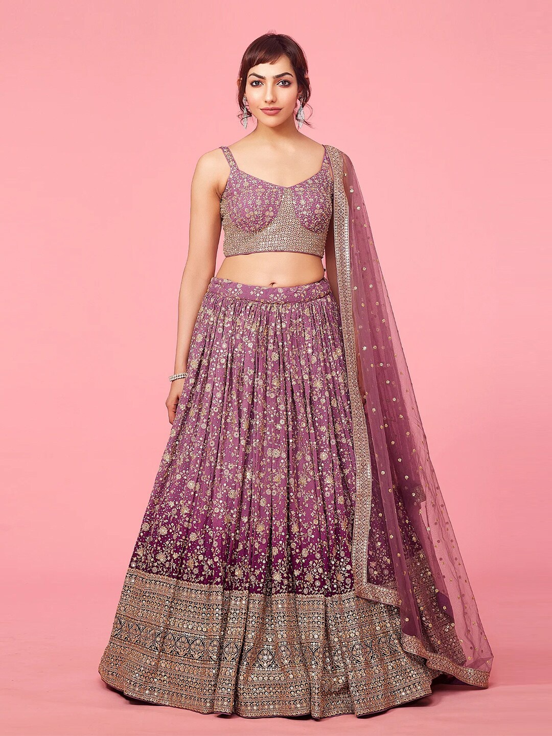 

Fusionic Embroidered Sequinned Semi-Stitched Lehenga & Unstitched Blouse With Dupatta, Mauve